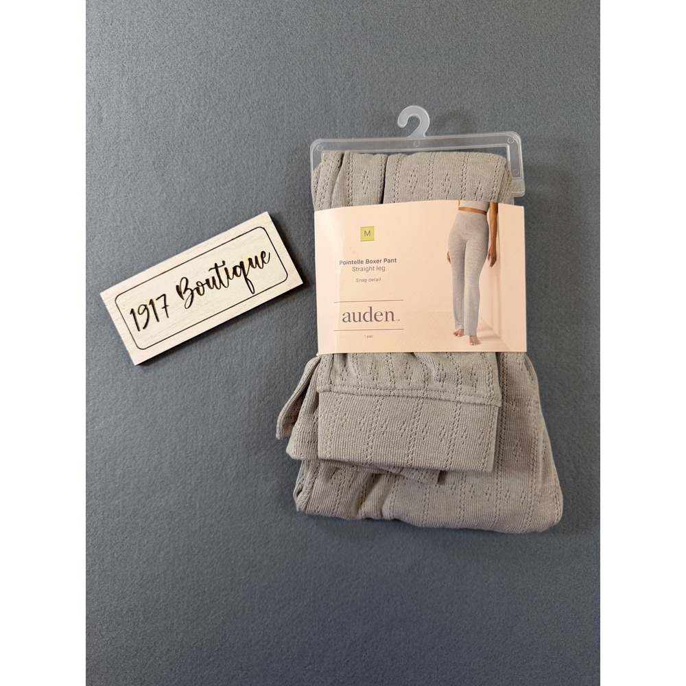 Auden Womens Medium Pointelle Boxer Pant Straight Leg Snap Detail Light Gray